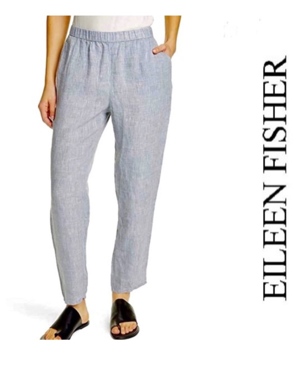 Eileen Fisher Organic Linen Chambray Fisher Pants Small Fits Medium 32" Waist